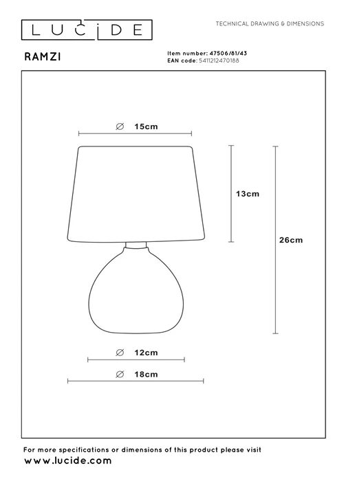 Lucide RAMZI - Lampe de table - Ø 18 cm - 1xE14 - Brun - technique